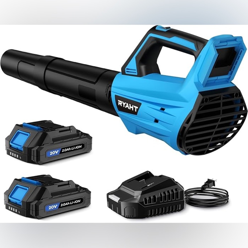 RYAHT Blue Cordless Leaf Blower with Batteries